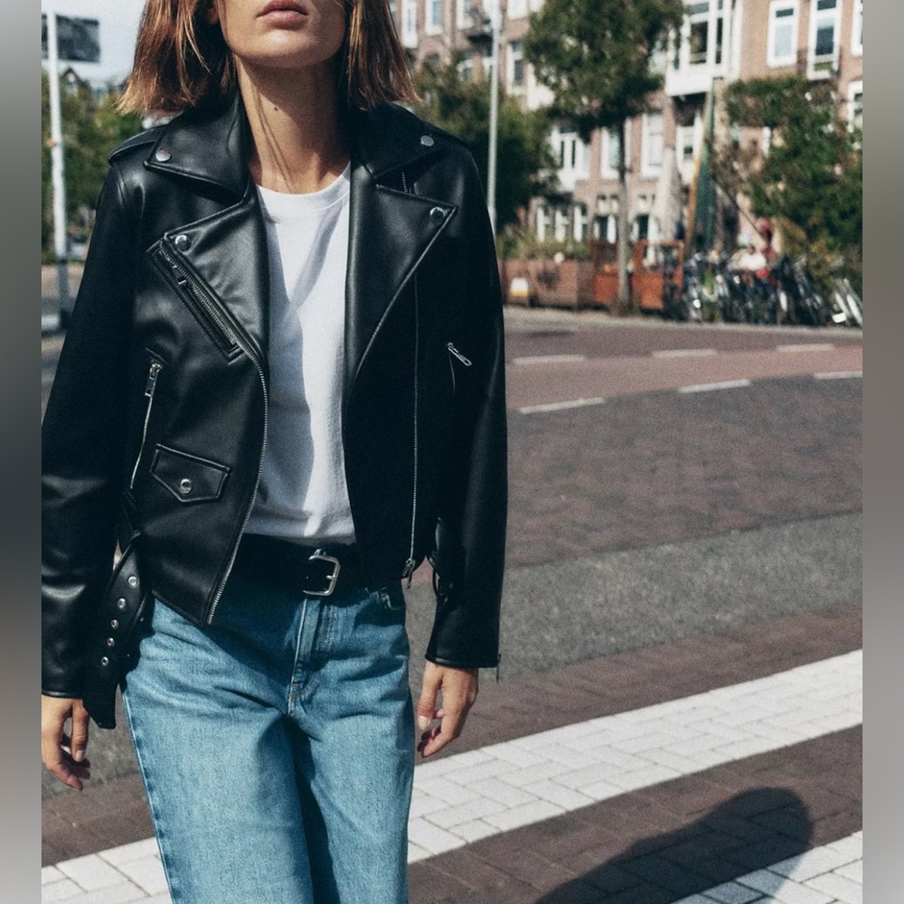 Nwt- Zara- FAUX LEATHER BIKER JACKET - XXL